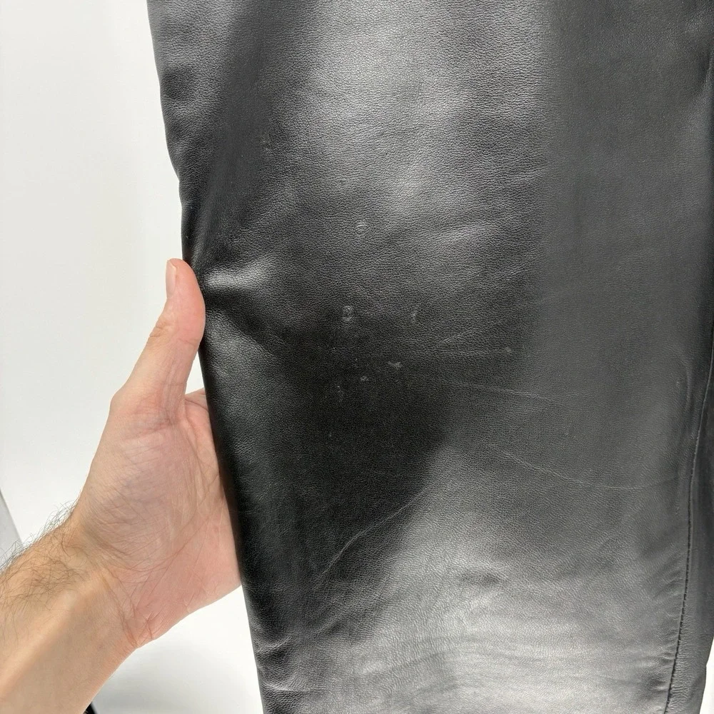 Vintage Excelled Black Genuine Leather Straight Fit Pants Grunge Biker Men 34X31